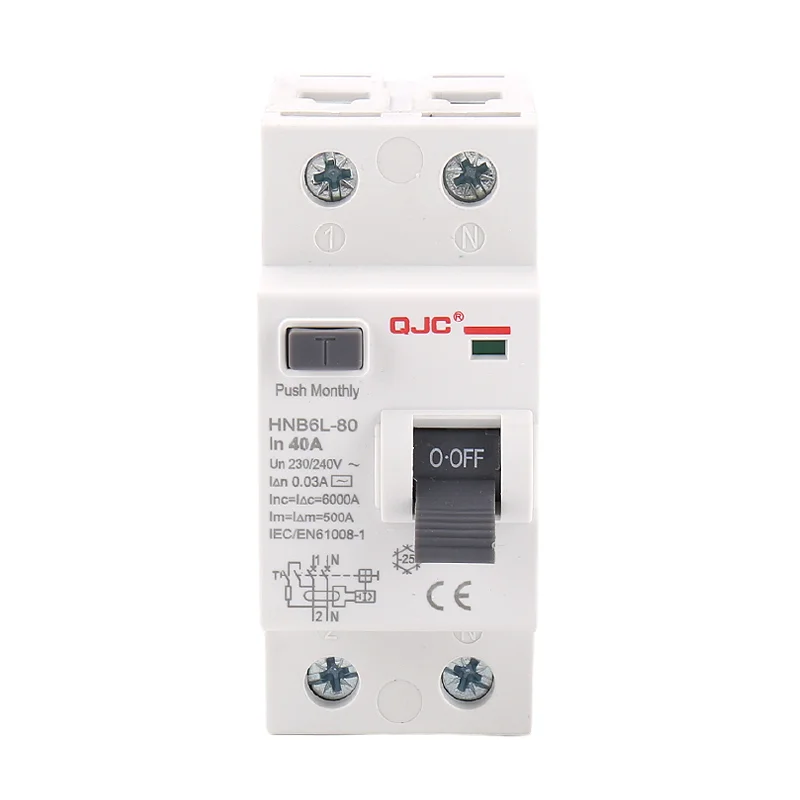 QJC 2p 2 pole RCBB ELCB RCD 6KA 6a 10a 16a 20a 32a 40a 50a 63a 80a 100a 125a Electronic Earth Leakage Current Circuit Breakers