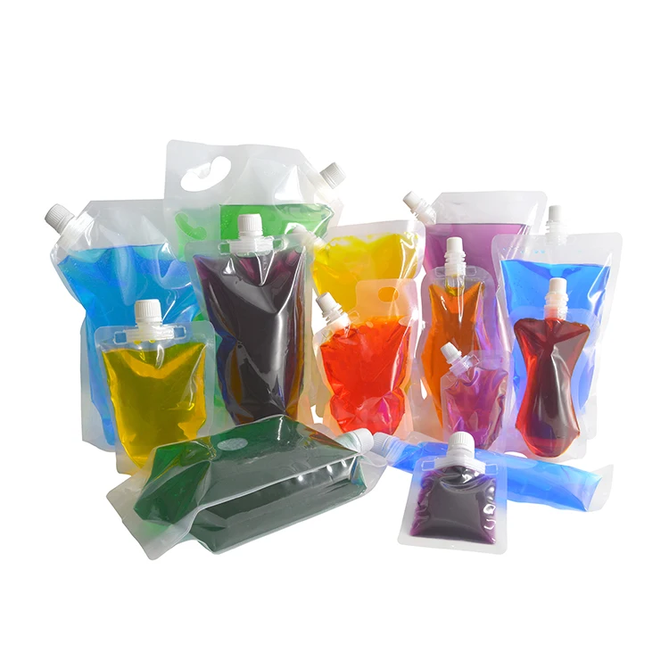 Portable Transparent Stand-up Soft Stand Up Wine Plastic Drink Pouch Bag With Spout