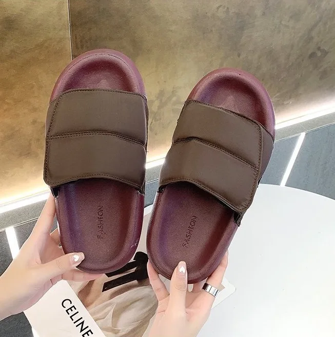 
bread slides thick soles couple slippers summer new bread beach shoes INS trend style fashion slippers couple tape slippers 