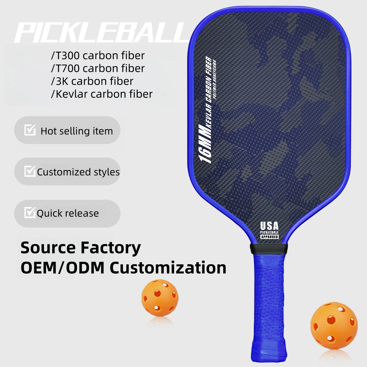 Pickleball Paddles одобренный USAPA профессиональный графитовый набор Paddle/Набор лопастей полипропиленовый сотовый сердечник