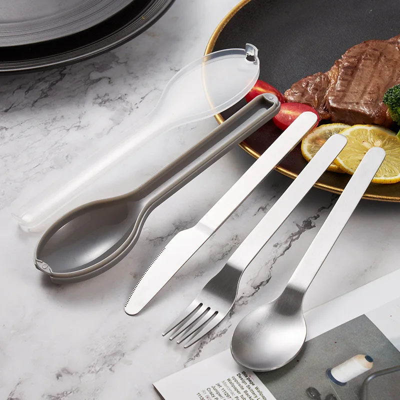 Outdoor Gift 3pcs Reusable Silverware Utensils Set 18/10 Stainless Steel Travel Flatware Camping Portable Cutlery Set with Case