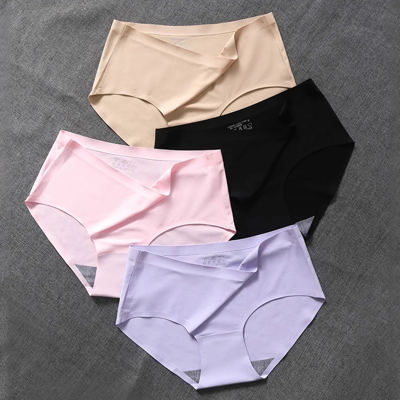 solid color Fashion Ladies Brief Sexy Underpants wholesale cheap Women Ice silk panties Seamless Women Panties