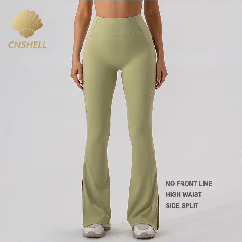 Women Hip Waist No Front Line Sports Yoga Flare V Back Shape Pants Soft Peach Sculpture Workout Running Flared Leggings