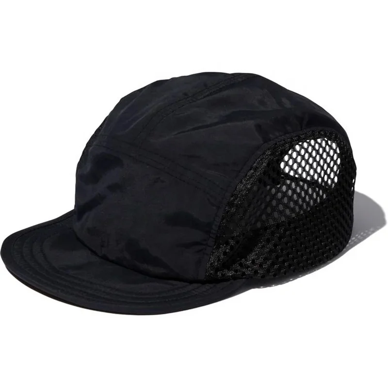 OEM custom waterproof quick dry flat brim sports baseball cap mesh camping cap water resistant 5 panel running hat camper hat