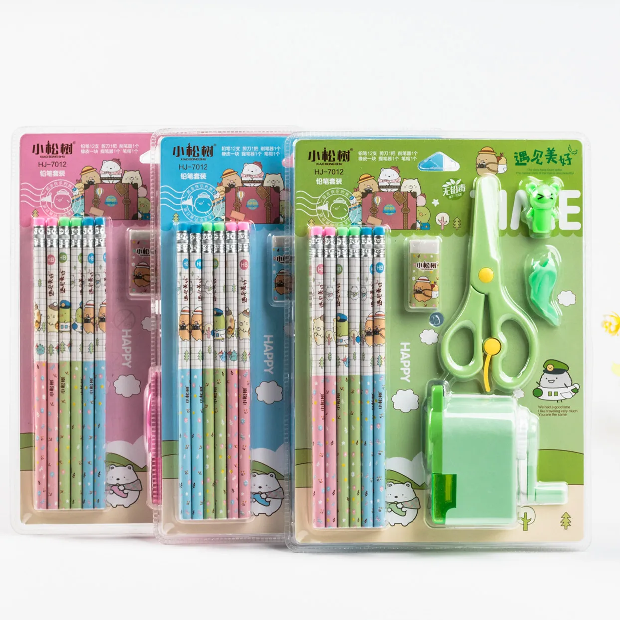 Small pine HB pencil set gift box with pencil sharpener eraser can be used as kindergarten gift for students.