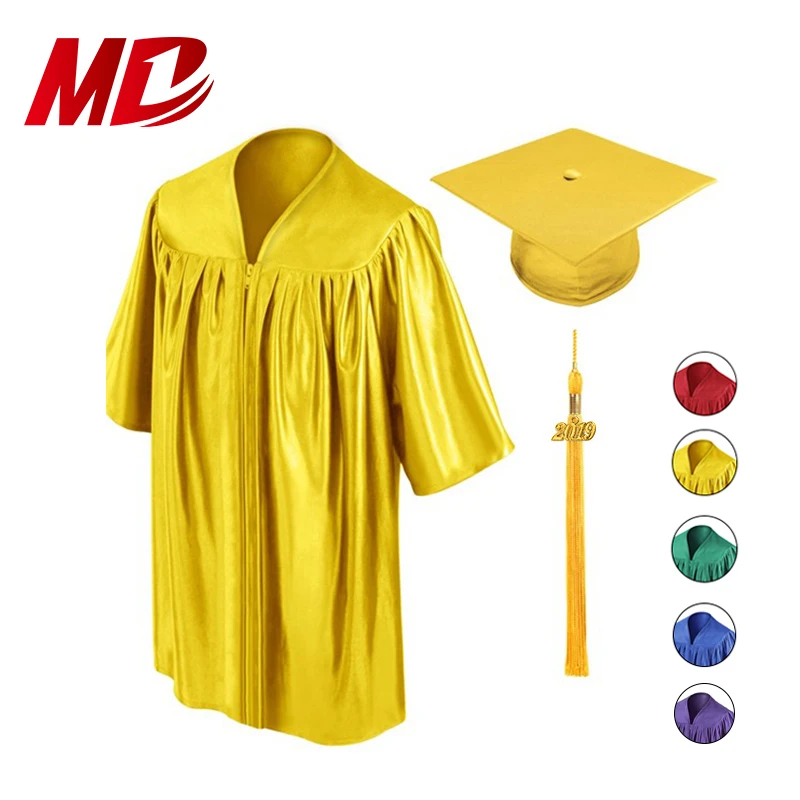 Gold Shiny graduation cap gown set uniforms for preschool