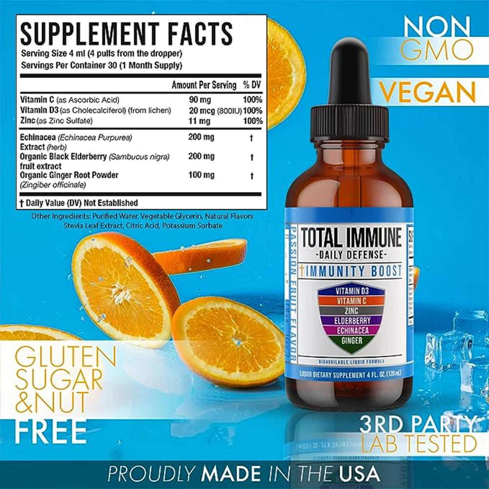DROPS:TOTAL IMMUNE DAILY DEFENSE IMMUNITY BOOST,VITAMIN D3,C. ZINC,ELDERBERRY,ECHINACEA,GINGER