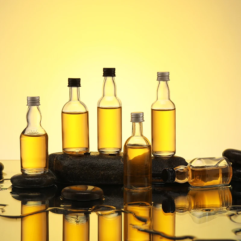 Logo Custom 50ml 100ml Wholesale Empty Mini Liquor Glass Shot Bottles With Aluminum Cap For Liquor