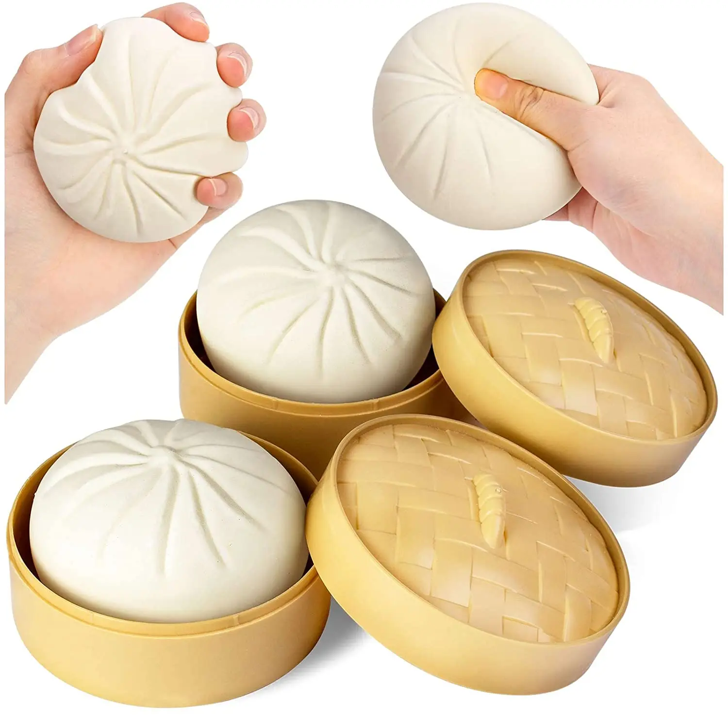 Dumpling Stress Ball Toys Steamed Dumplings Steamed Bun Stress Relief Toys Food With Steamer Kit For Kids Stuffed Bun Toy