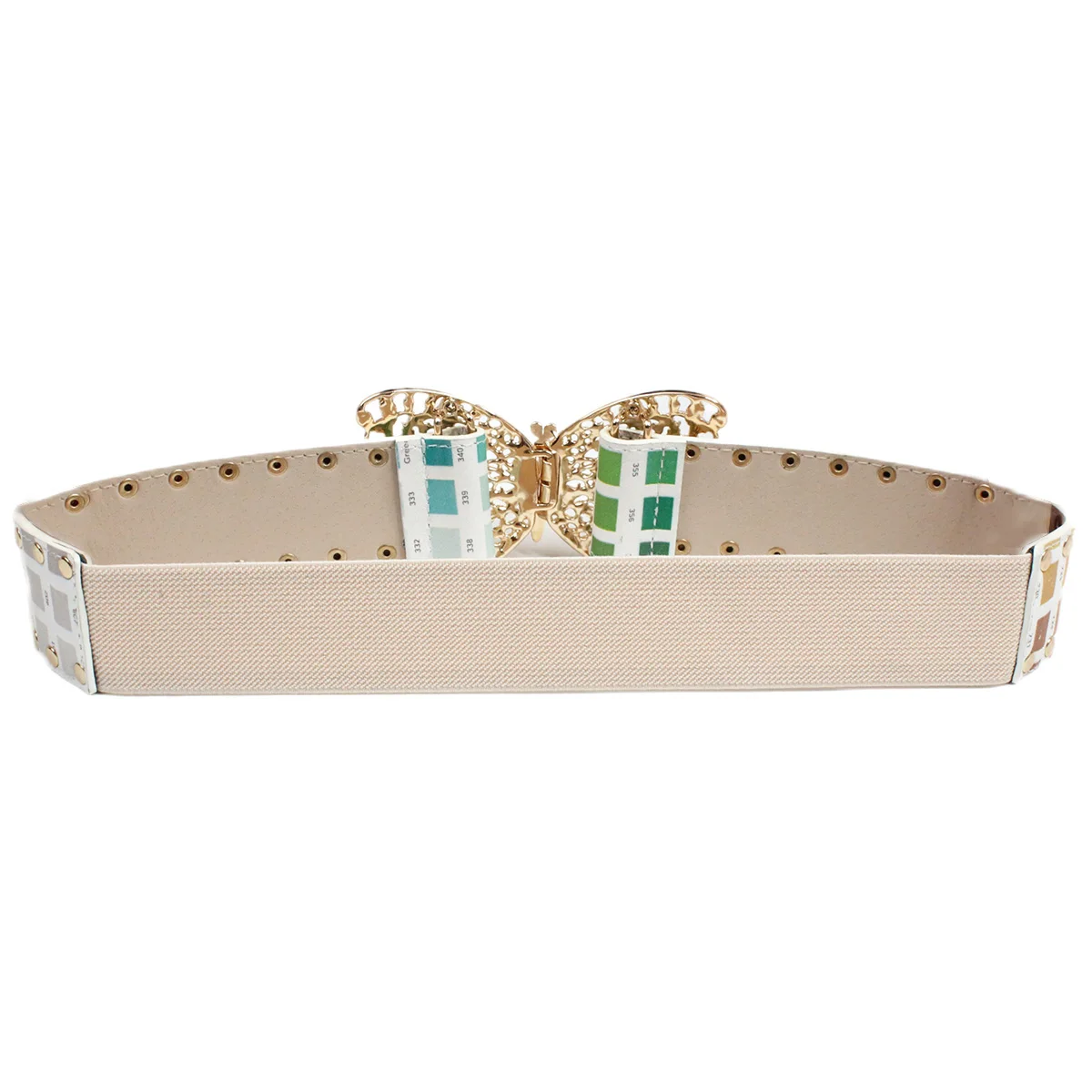 Fashion Women Elastic Belt for Ladies Butterfly Pattern Design Buckles Elastic Waist Belt for Dress Customization and Wholesale