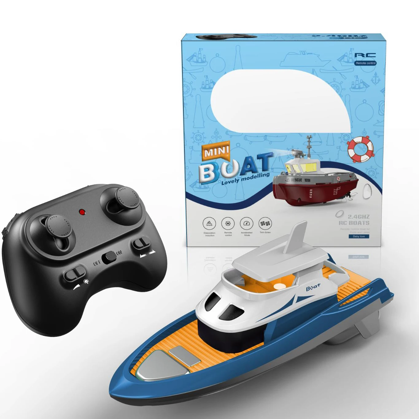 2.4GHZ 1:32 Scale Mini RC Boat RC Boat With Light High Speed Racing Sailing  Powerful Dual Motor Driving RC Boat