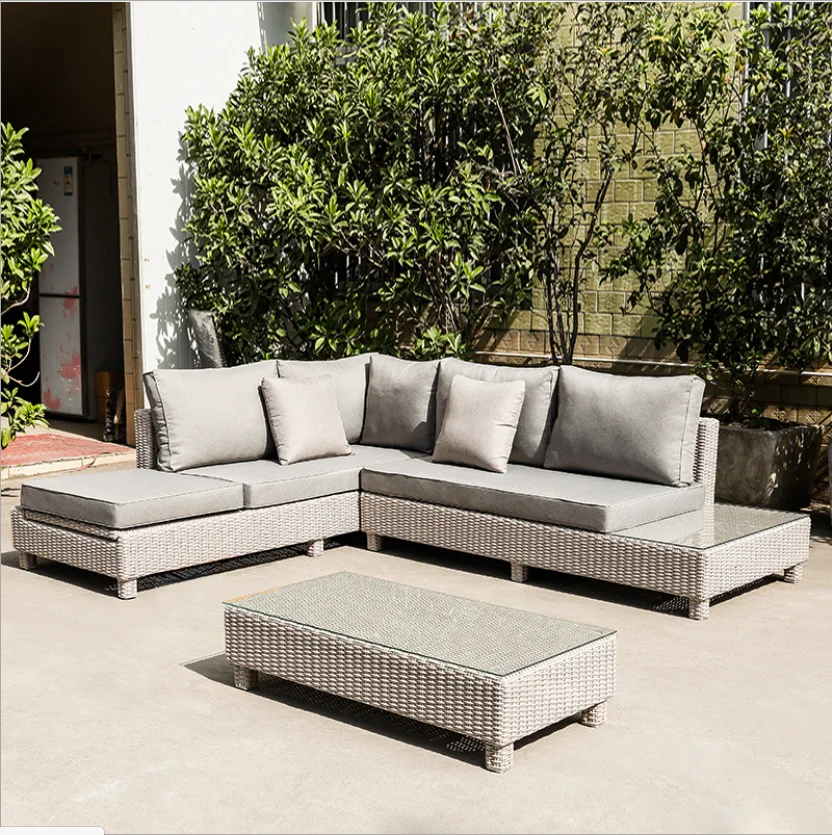 Guangzhou Foshan outdoor manufacturer hotel villas Garden park patio balcony wicker rattan sectional sofa set wholesale