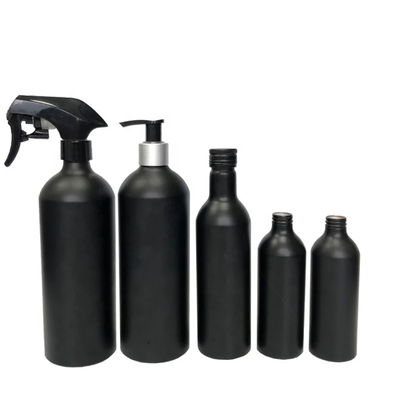
Wholesale Matte Black 24/410 Pump Trigger Spray Aluminum Bottles for Cosmetics Lotion Toner Essence Shampoo Packaging 