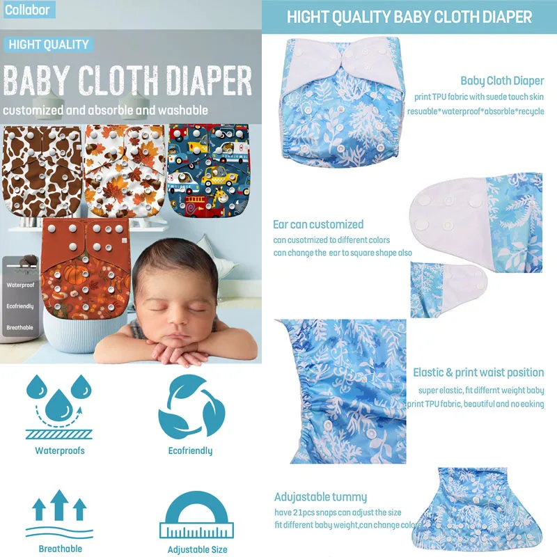 COLLABOR 3PCS/SET Reusable Ecological Cool Baby Diapers OEM Wholesale Baby Diapers Size 3 Washable