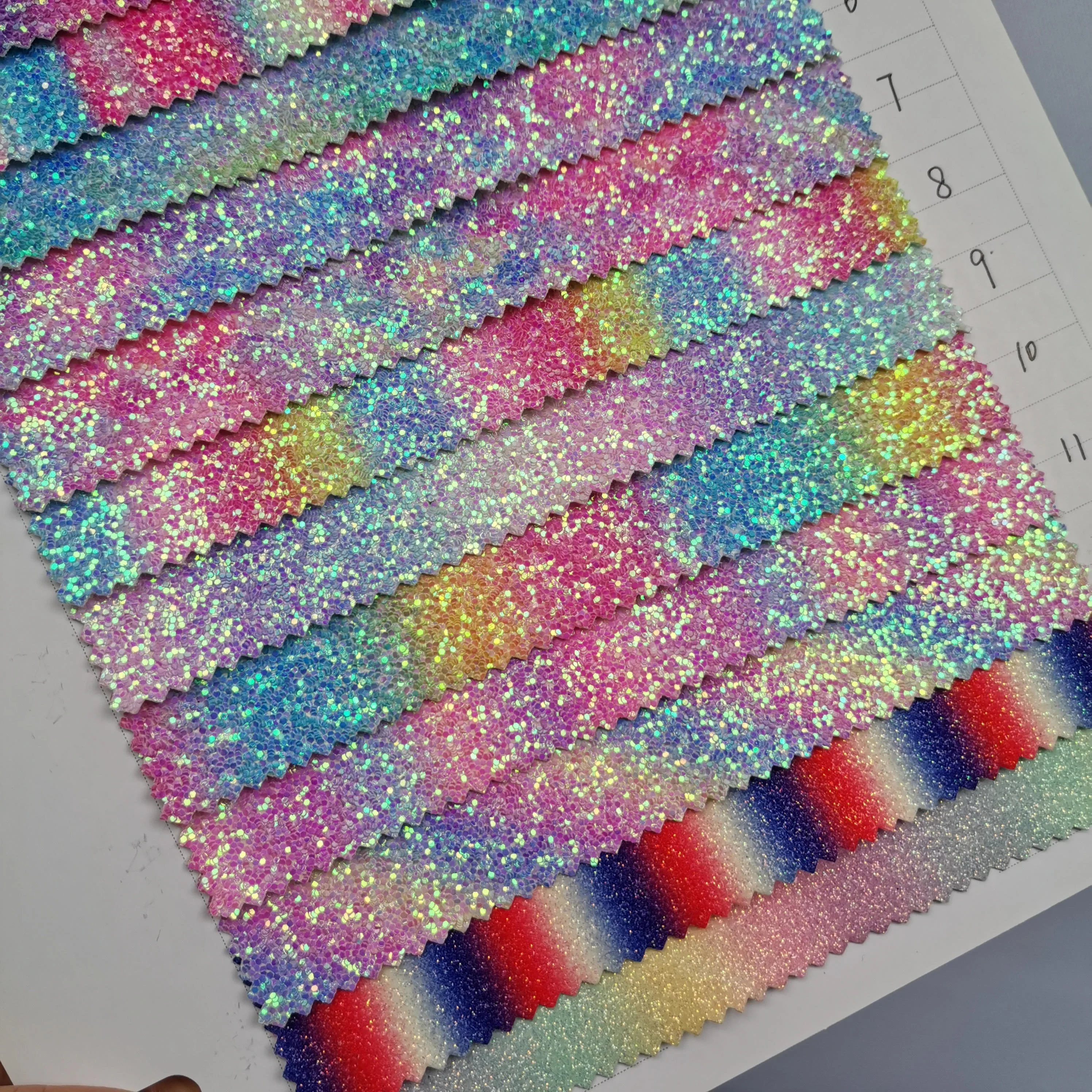 Glitter rainbow Pu Bag Making Glitter Vinyl Pu Leather Glitter Fabric TC Backing