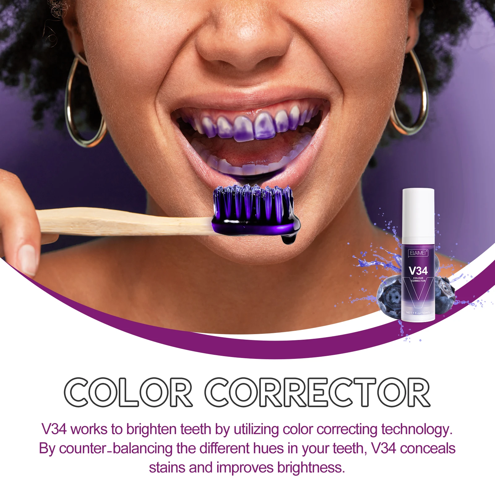 30ml ELAIMEI V34 Purple Toothpaste Removes Tartar Clean Oral Hygiene Fresh Breath Whitening Teeth Care Products