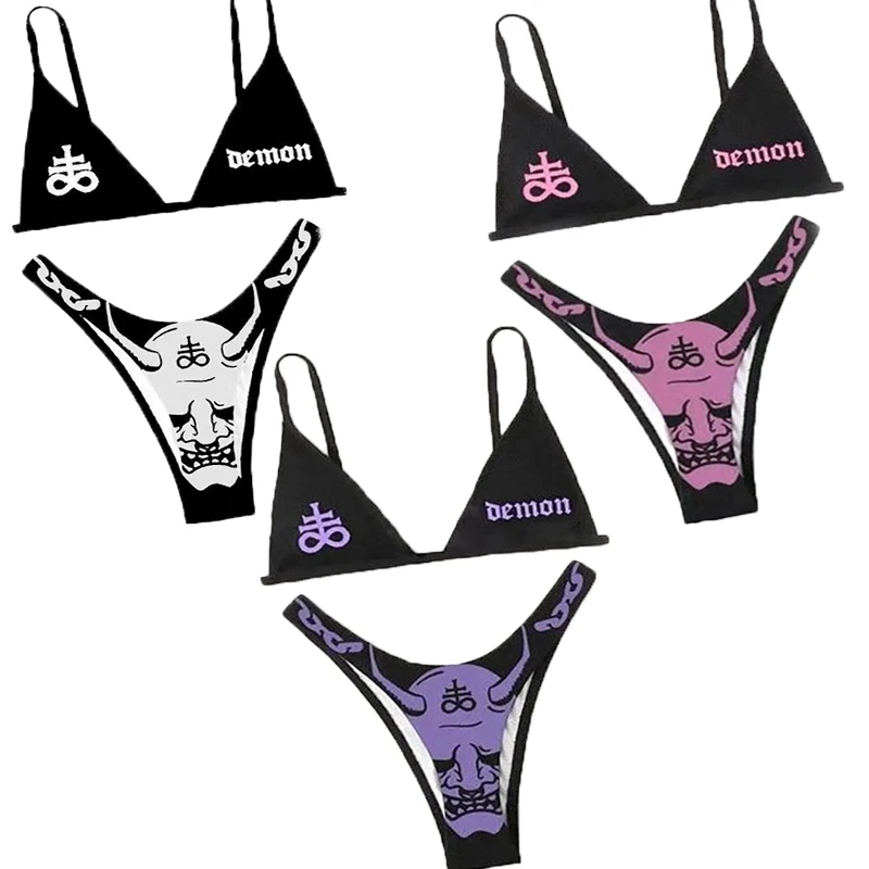 New Design Punk Style Sexy Ladies Bikinis Swimwear Cute Bikini Sets Two-Piece  High Waist Backless Swimsuits