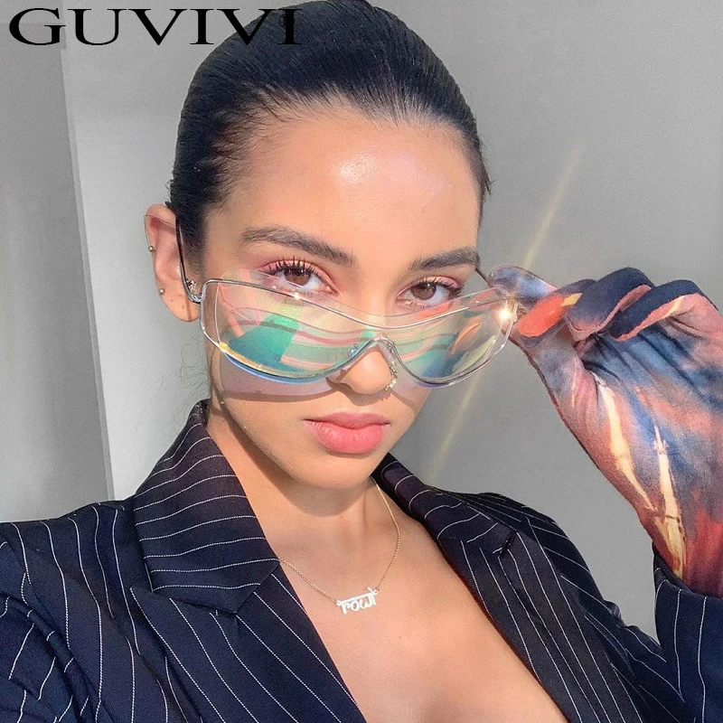 GUVIVI изогнутые очки с покрытием унисекс большие модные трендовые солнцезащитные для женщин винтажные металлические 2020 UV400