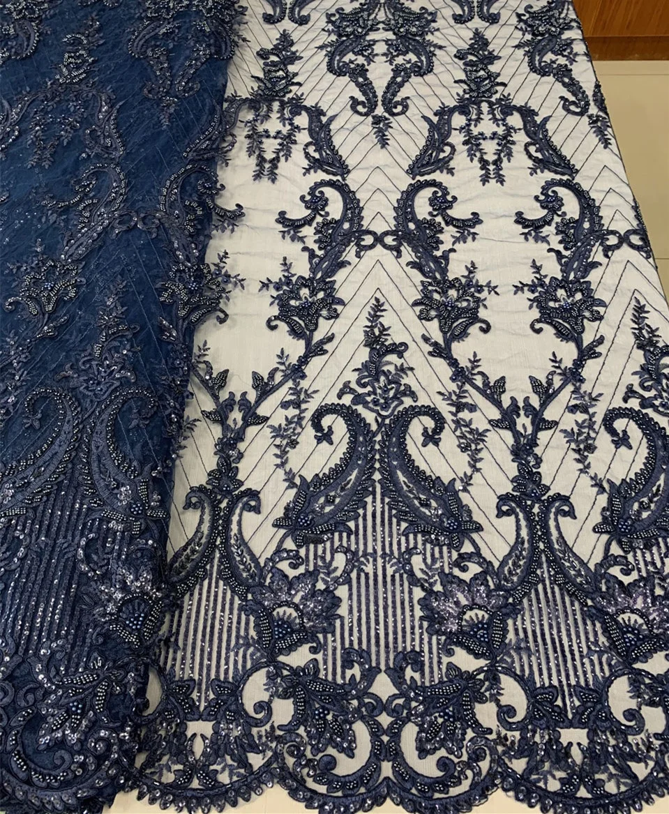 Свадебная белая кружевная вышитая бисером ткань высокого качества ручной работы вышитая ткань для свадебного платья