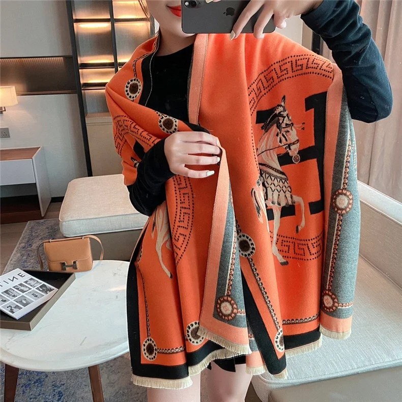 Cashmere Designer Customized Ccarves 2022 Autumn And Winter Horse Carriages Jacquard Weave Scarf Winter Woman Wool