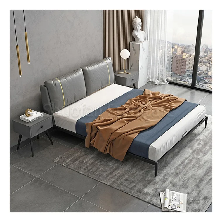 Wholesale Bedroom Furniture Manufacturer Leather Bed Hotel Bedroom Set King Size Queen Bed