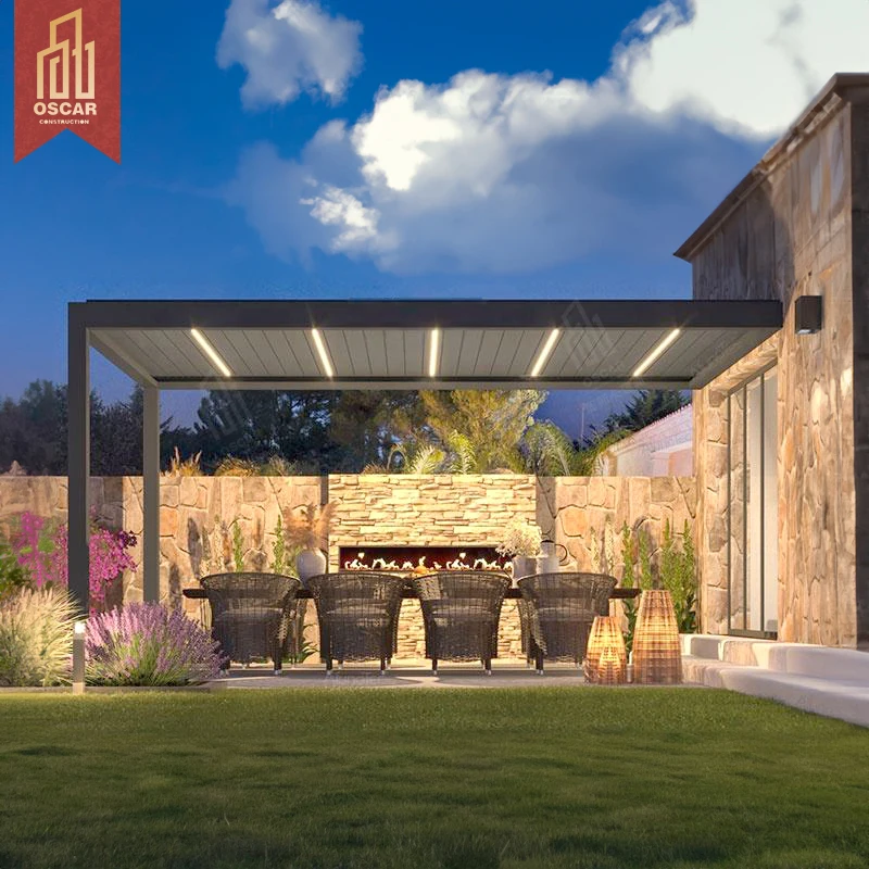 Electric Outdoor Pergola Aluminum Retractable Sun Shade Pergola Motorized Waterproof Gazebo Outdoor Metal Pavilion
