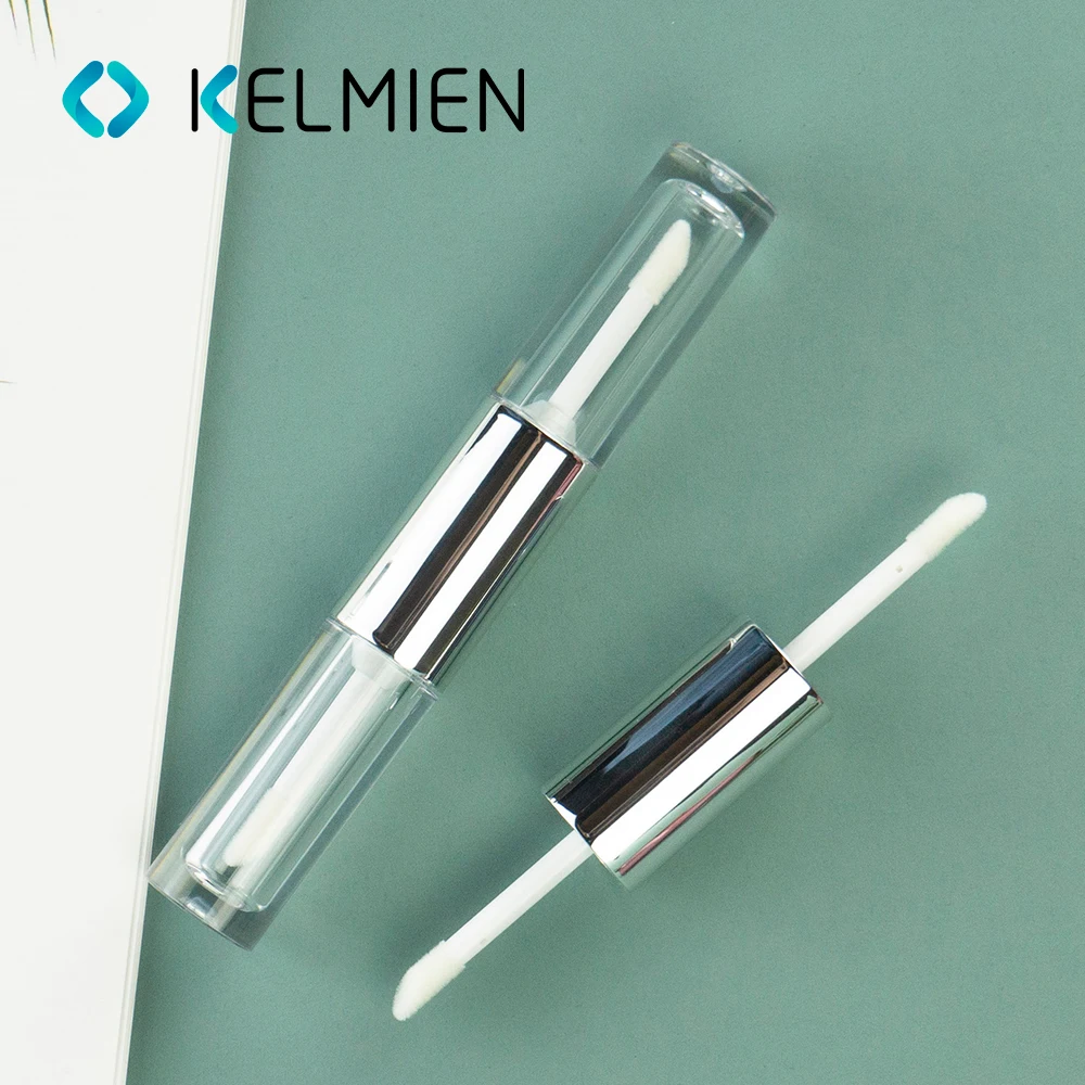 Double-end lip gloss tube container transparent plastic liquid lipstick tube and Injection bottle with brush cosmetic packaging
