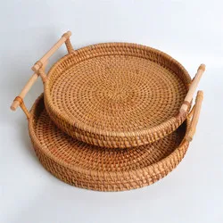High Quality Rattan Serving Trays/ Natural Eco Friendly Rattan Wicker Handwoven Food Serving Trays