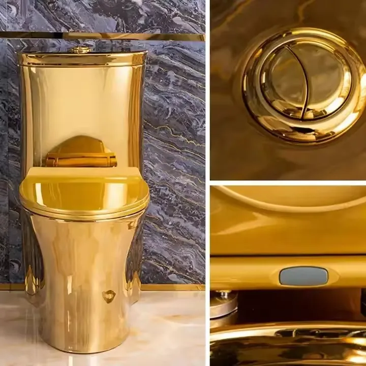 Luxury Royal S Trap Floor mounted One Piece Wc Electroplated Ceramic Gold Toilet Bowl For Bathroom