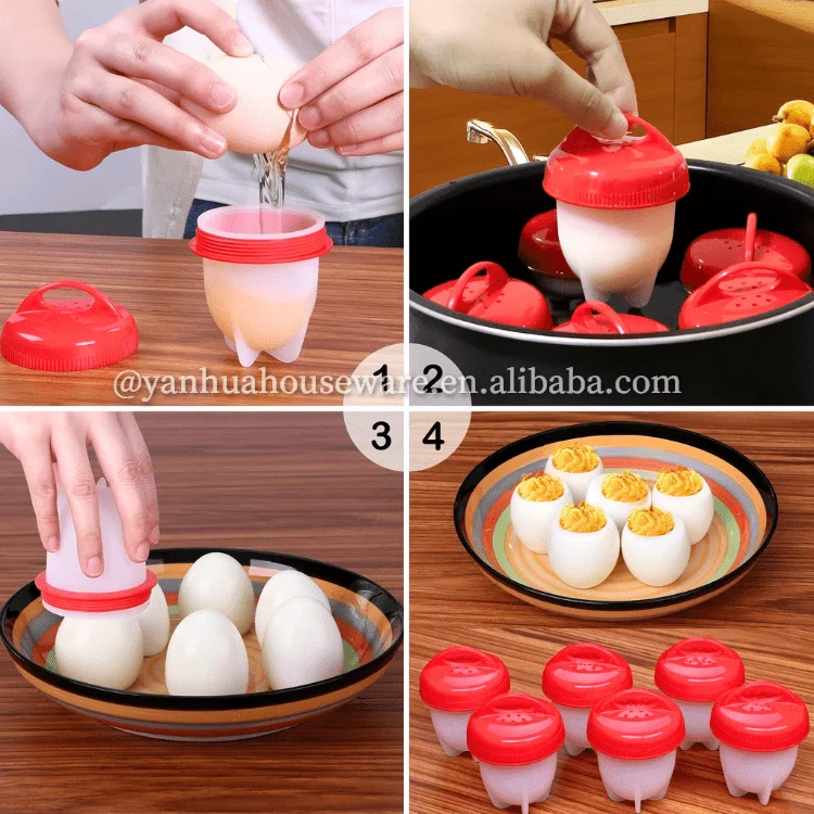 6 Pack Egg Rapid Cooking Pods Hard Boiled Eggs Silicone Cooker Steamer Non-stick Egg Poachers Boiler