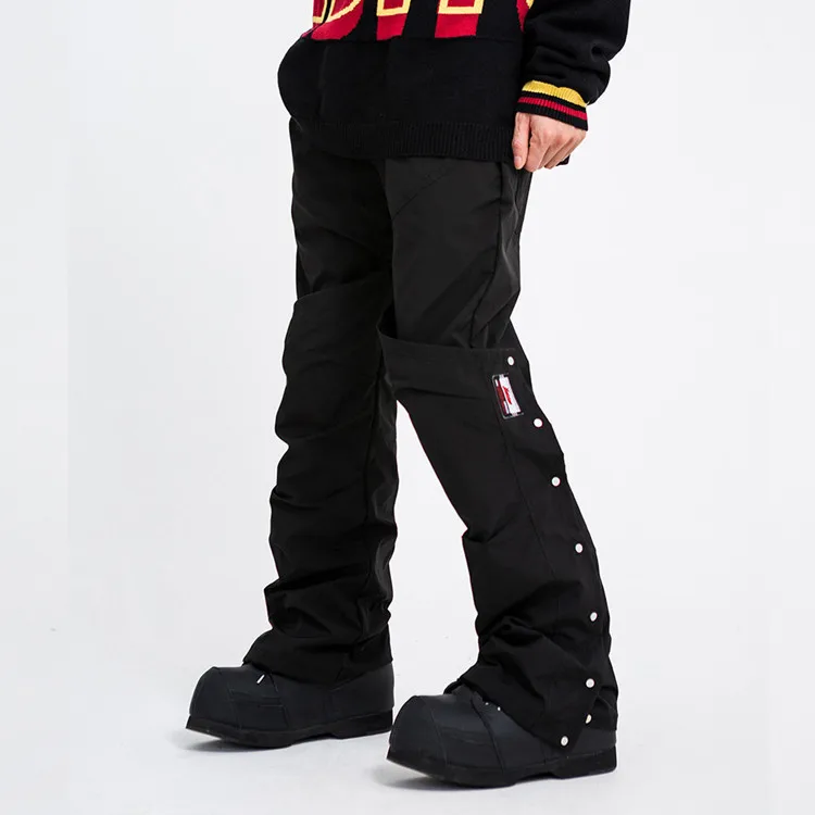 HOt Custom Black Blank Nylon Cargo Pants Men Hip Hop Style Straight Tactical Flared Pants