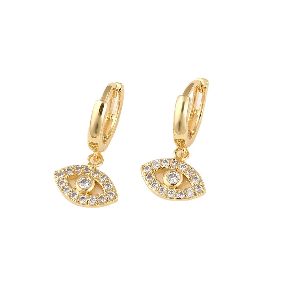 2024 Fashion Gold Plated Paved CZ Cubic Zirconia Turkey Evil Eye Hoop Huggie Earring for Women