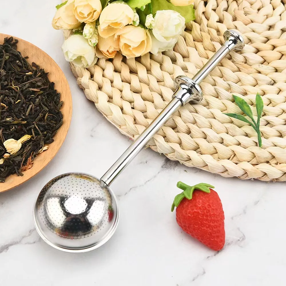 sells Chinese production of food grade stainless steel 304 press type retractable tea filter tea infuser