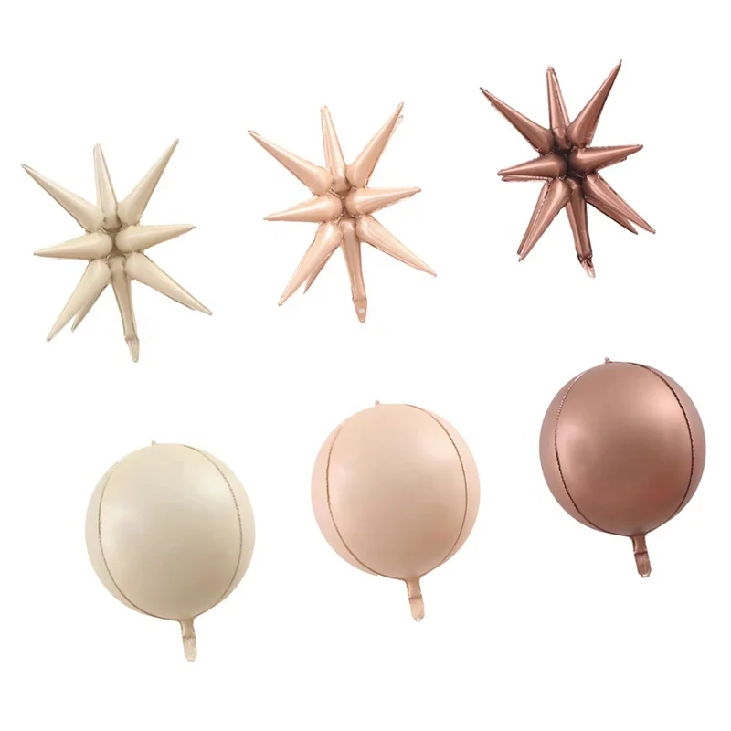 New 22 Inch Cream Color 4D Foil Balloon Explosion Star Aluminum Film Balloon Caramel Chocolate Color Party Decoration Balloon