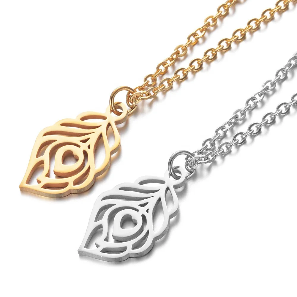 
Unisex personalized gold silver plated peacock feather shape jewelry hollow chain 18k gold necklace for women 