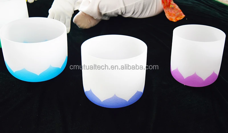 free mallets Chakra mark Lotus Flower Singing Bowl  Set  432 HZ Color gradient 7pcs of 6-12inch Crystal Singing Bowls
