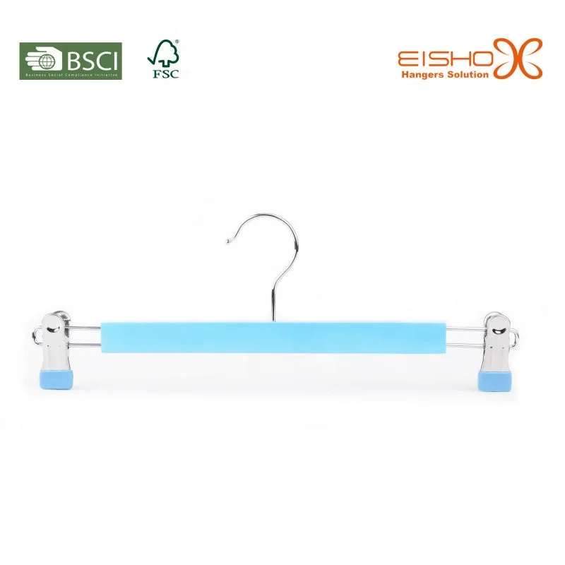 EISHO  Wholesale Colorful Cute Adjustable Baby Hanger Pant Hangers With Clips Kids Wood Hanger