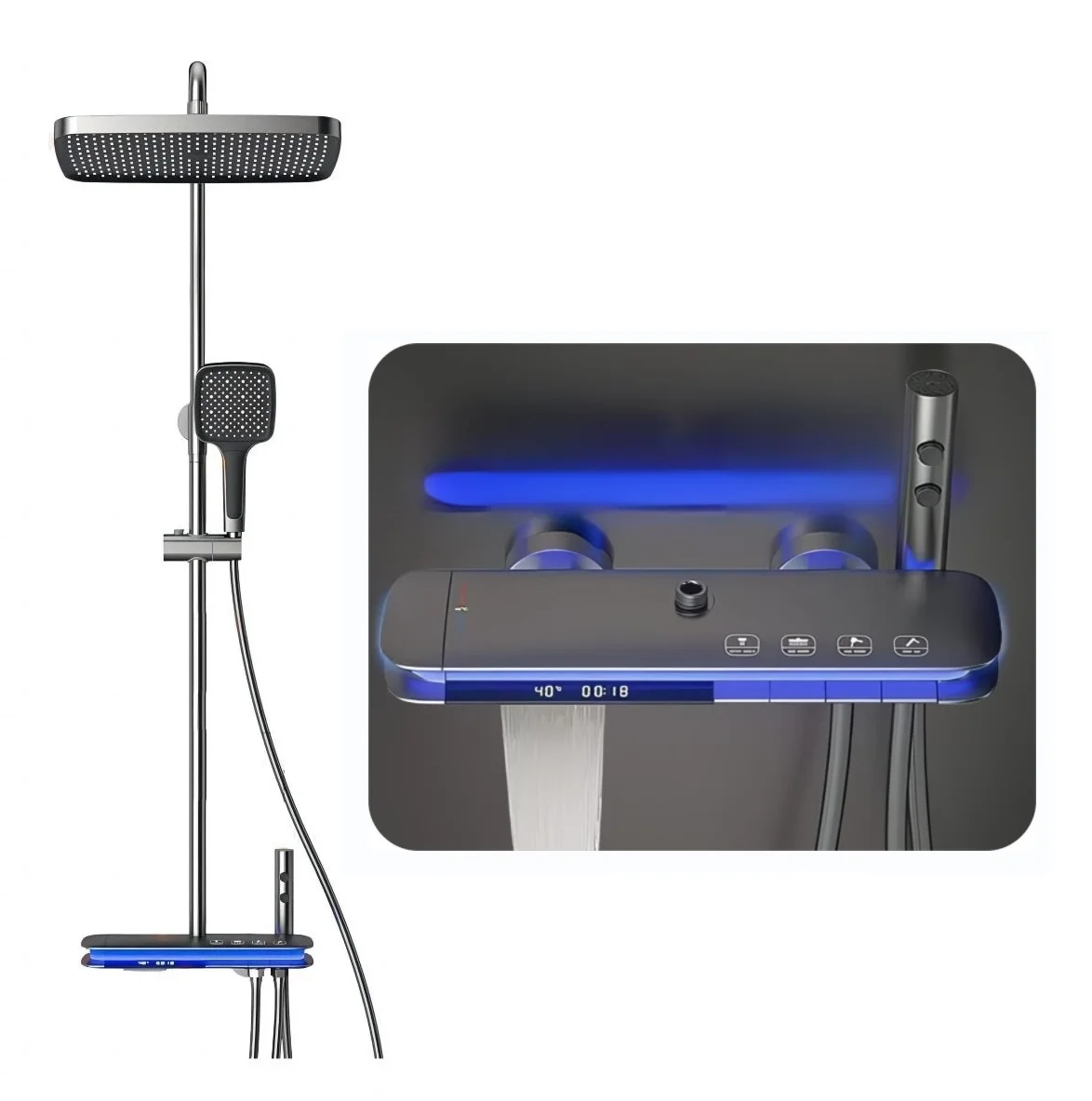 Wall Mounted Atmosphere Light Bathroom Brass Bathtub Rain Shower Faucet Luxury LED Digital  Bathroom Thermostatic Shower Set