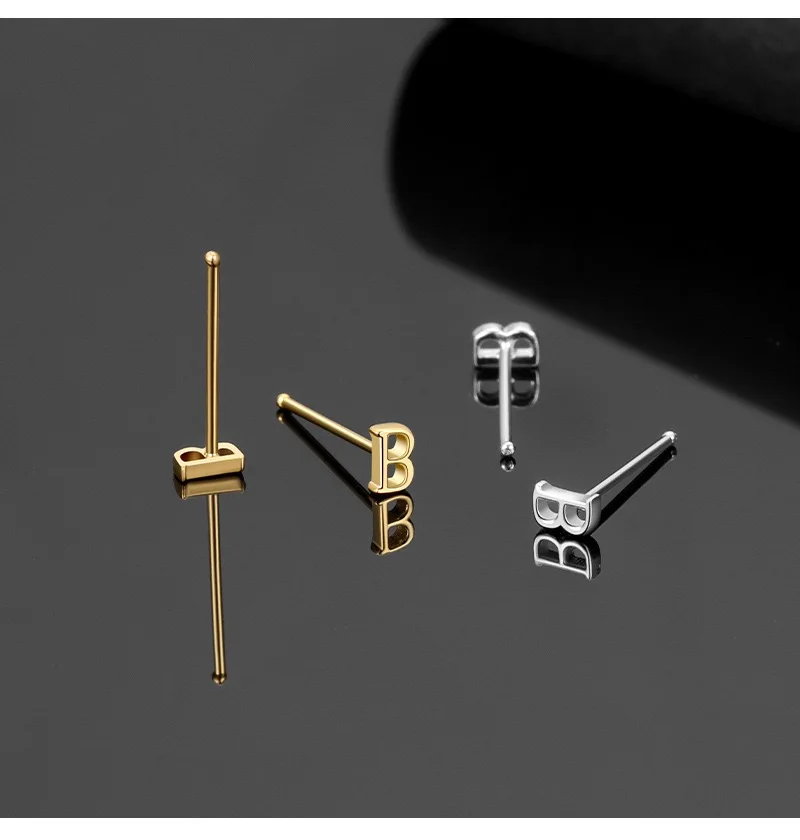 A to Z Letter S925 Silver Gold Plated Initial Nose Piercing Nose Studs