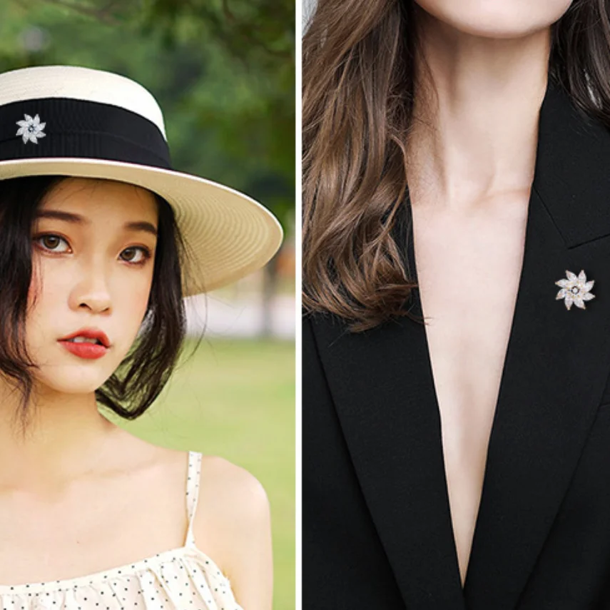 Wholesale Hat Pins Zircon Snowflake Maple Leaf Flower Pin Small Brooch Pin For Men Women Suit Hat