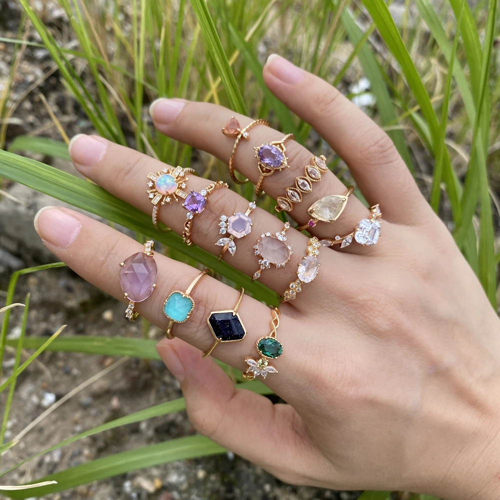 Custom 925 Sterling Silver Natural Gem Stone Jewelry Sapphire Meteorite Baguette Signet Quartz Citrine Overlay Tanzanite Rings