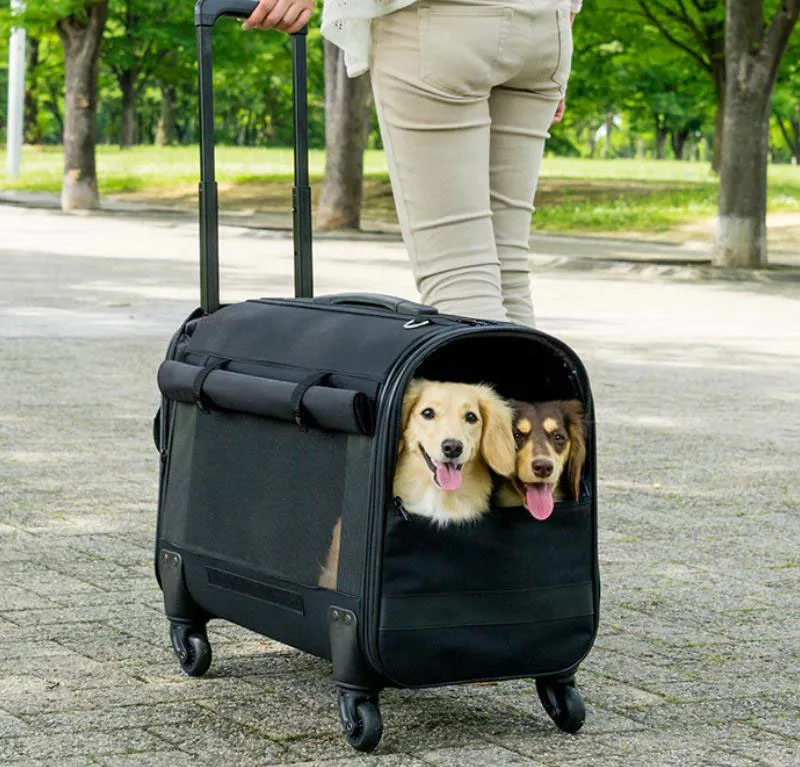 Custom Pet Bag Portable  Cat Dog Cages Hands Free Pet Carrier Travel Bag with Wheels