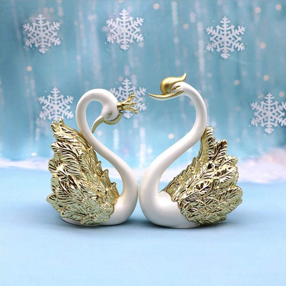 Golden Swan Cake Topper Ornaments Crown Swan Cake Dessert Topper for Home Birthday Party Wedding Christmas Decorations SQ120