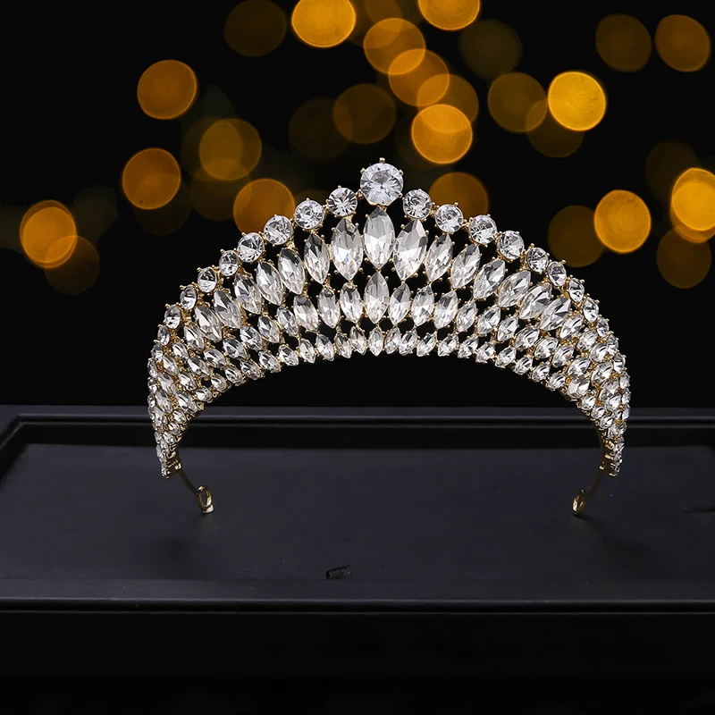 DAIMING HG02224 Amazon New Bride High-end Golden Crystal Tire Crown Hair Hoop Dress Hair Accessories