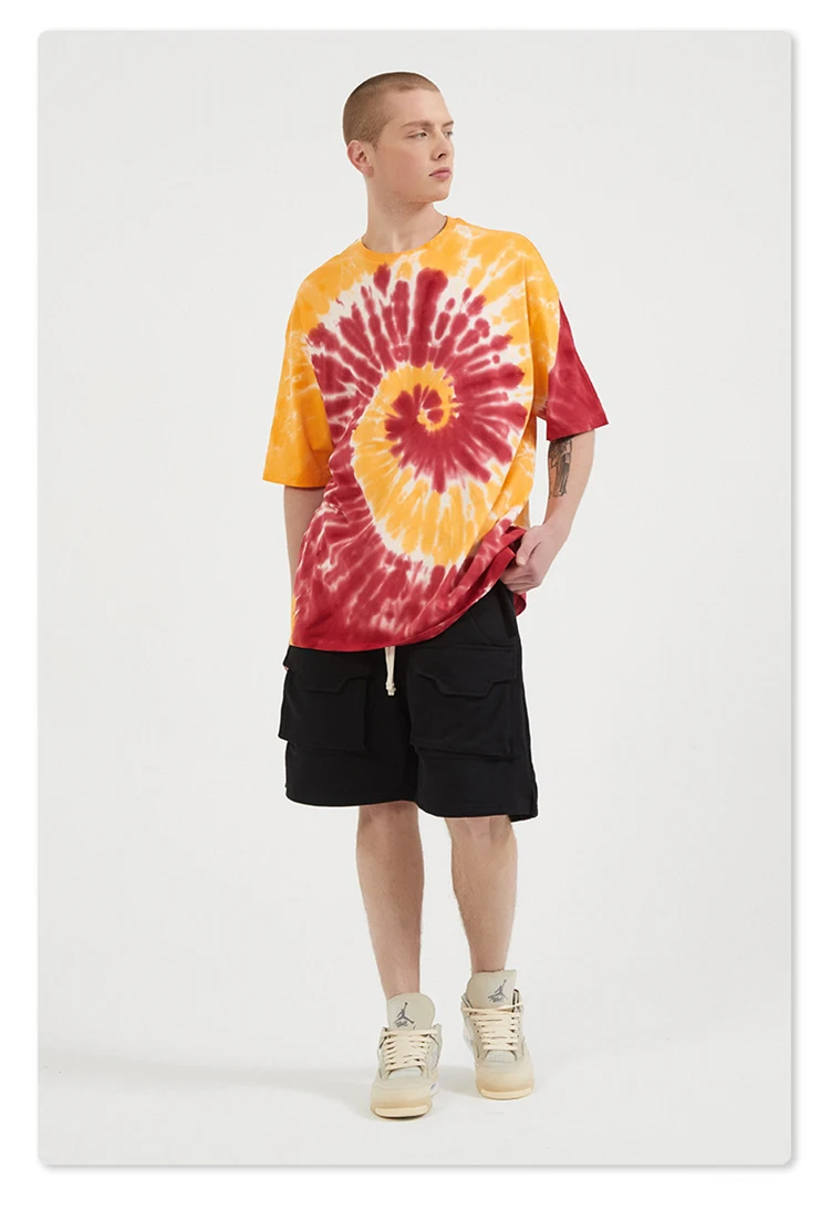 
2021 Summer Personalized Two Vortex Pattern Tie Dye Loose Short Sleeve Casual T Shirt 