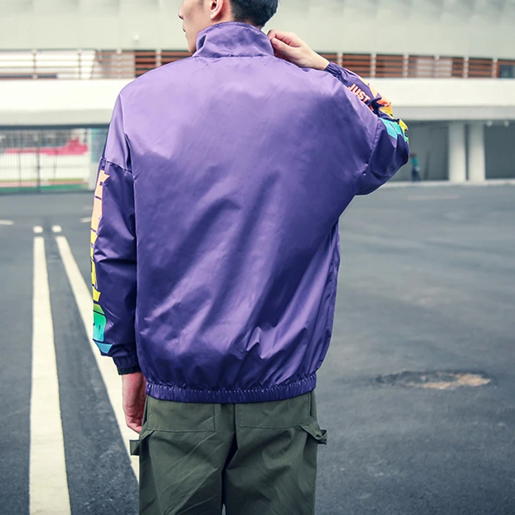 Stand Collar Street Wear Hip Pop Coat OEM Gradient Letter Printed Light Weight Men Windbreaker Jacket Water Proof
