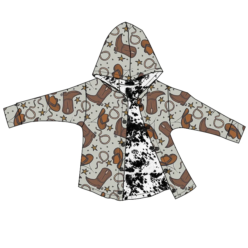 Wholesale Western Style Fall Winter Kids Boy Girl Hooded Tops Double Layers Long Sleeve Toddler Baby Reversible Cardigan Jacket