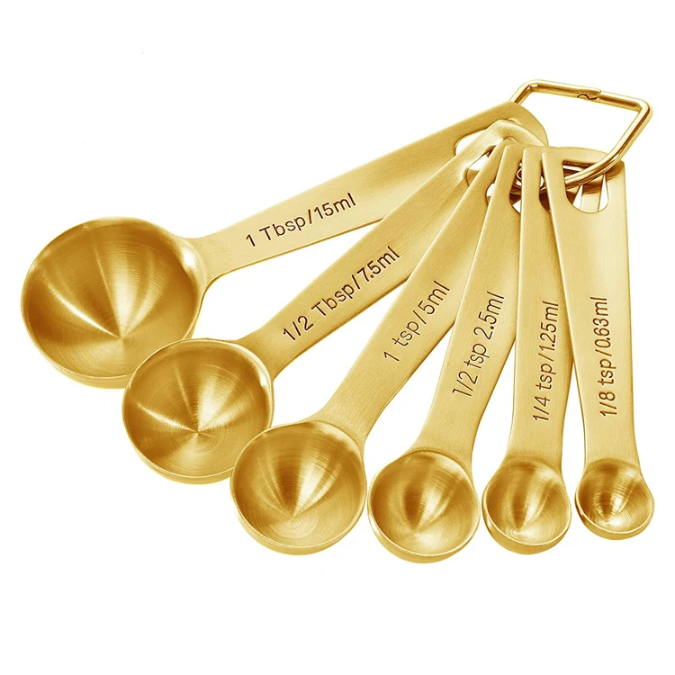 Kitchen cooking and baking measure scoops Professional 6pcs Gold measuring spoons set