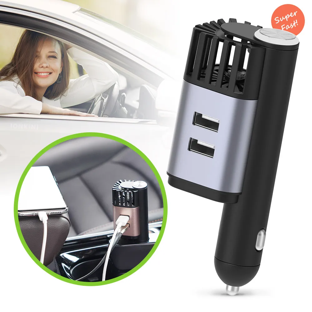 Plug In Mini Vehicle Air Cleaner 12V 24V Dual USB Ports Fast Charger Small Car Air Purifier