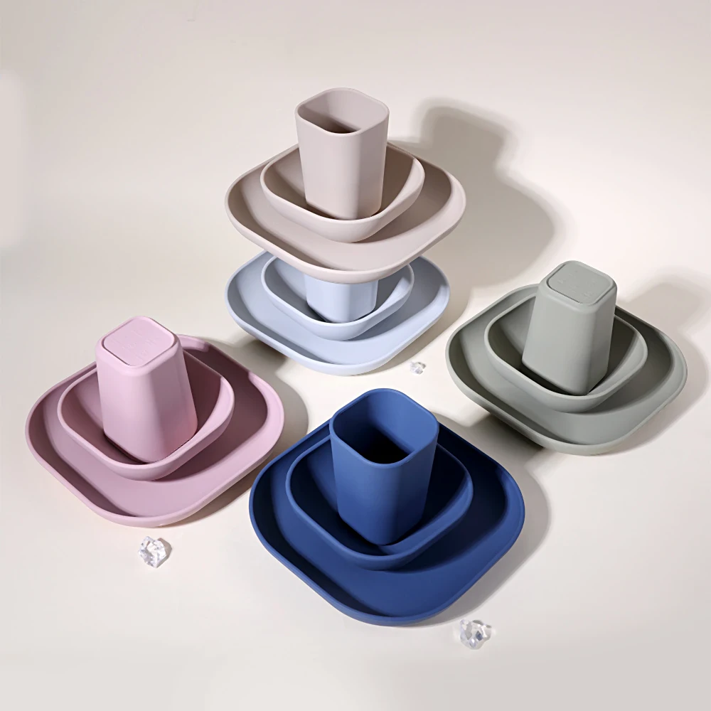 New Product Ideas 2024 Bpa Free Silicon Dinning Plate Babi Food Grade Silicone Baby Feeding Set With Cup
